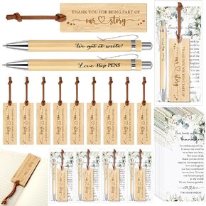 25 Sets Wedding Party Favors for Guests Include We Got It Write Wood Bamboo Pens Bamboo Bookmark with Tassel Thank You Cards with Bag Wedding Favors Reading Lover Gift for Bridal Shower Party