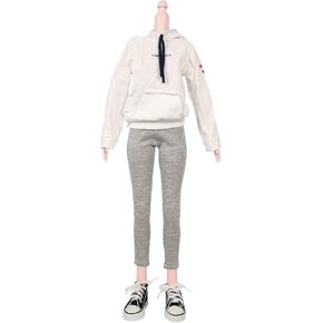 Proudoll Fleece Sportswear Casual Hoodie Joggers Canvas Shoes for 1/3 BJD Doll 60cm 24inches Dolls (White+Gray)