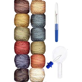 Valdani التطريز الخيط Perle Cotton Size 12 Collection Fore Fusion Fusion Collection 1 (PC12-Folkart1) مع Ripper و Needle threader