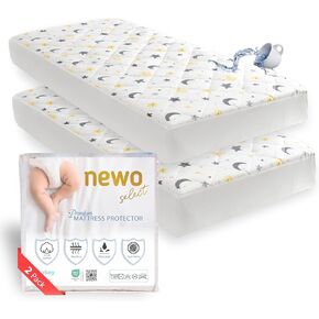Waterproof Crib Mattress Protector Sheets,%100 Cotton Fabric, Absorbent Crib/Toddler Mattress Protector Sheet Quilted, Oeko-TEX® Certified, Noiseless & Machine Wash, Moon&Star Pattern 52" x 28"