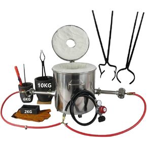 10KG Propane Smelting Furnace Kit with Crucible Tongs Set, Double Forge Burners, Gas Metal Melting Furnace Kit with 2 Graphite Crucibles(10kg+6kg), Ingot Mould and Tong, Home Foundry Furnace Kit for C