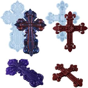 3D Cross Resin Molds, 2 PCS Large Cross Silicone Mold with Detailed Gorgeous Pattern Religious Resin Mold for Handicraft Gift Wall Art Home Decor