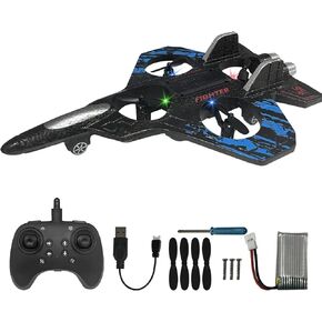 RC Airplane للأطفال والمبتدئين ، 2.4 جيجا هرتز الطائرات بدون طيار طائرة التحكم عن بُعد طائرة طيران في الهواء الطلق ، 360 درجة مئوية تدور مقاوم للقطعة طائرة مقاتلة عن بعد مع الأضواء (خضراء)