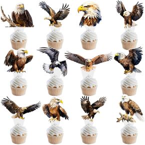 Eagle Cupcake Toppers Bald Eagle Party Decorations 48pcs Eagle Birthday Party Decorations Bald Eagle Cupcake اختيارات لتوصيلات الحفلات الوطنية في الرابع من يوليو