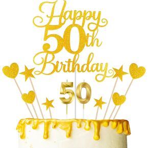 13 PCS ديكورات كعكة عيد ميلاد ، Glitter Happy 50th Cake Toppers with Comcake Cupcake Toppers Cake Decorations for Women Men 50th Anniversary Supplies Supplies Supplies
