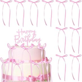 Honeydak Pink Bow Cake Decoration Sign Happy Birthday Sign With 16 Pearl Fixing Pins و 16 Bow Cake Toppers Wedding Bridal Shower