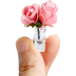 Miniature Glass Vase Set, Dollhouse Accessories, 1:12 and 1:8 Scale, Colorful Flower Bottle Decoration (Pink)