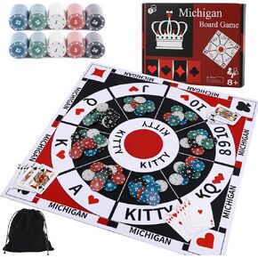 مجموعة ألعاب Michigan Rummy مجموعة Triboley Felt Mat Family Family Moying الأصلي من Joker Rummy و Hearts و Poker تشمل طابقين من البطاقات و 200 رقائق بوكر مرقمة