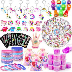 134pcs حزب يونيكورن الحفلات - تشمل حقائب Goodie ، الوشم ، مجموعة الوحل ، بيناتاس لفتاة عيد الميلاد