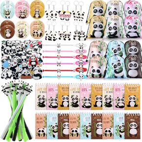 Abbylike 117 PCS Panda Party Favors for Kids Panda تحت عنوان زخارف حفلة عيد الميلاد تشمل ملصقات مفاتيح مفاتيح الأكياس الشارات شارات المعصم السيليكون