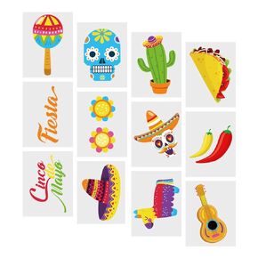 144pcs ملصقات Cinco de Mayo Fiesta Tattoos - الحفلات المكسيكية تفضل الزخارف