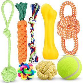 ألعاب الكلب 8 حزمة للمتعة وتنظيف الأسنان ، Puppy Phech Pack مع لعبة Squeak Plush Toy ، كرات الألعاب ، شد الحرب ولعب الحبل للجراء للكلاب الصغيرة