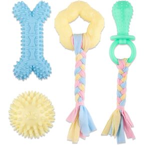 4 PCS Puppy Chew Toys for Teething Small Breed, Puppy Teething Ring, Soft Rubber Durable Dog Teething Toys, Rope Dog Toys, Funny Interactive Toy, Puppy Toys for Small Puppies, Dog Toys Set (Style 18)
