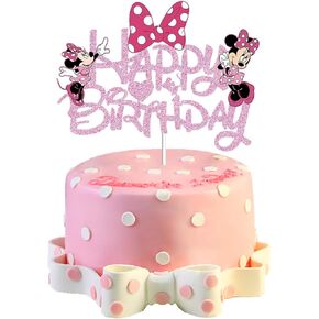 كعكة عيد ميلاد الوردي الفأر Topper للفتيات ، Glitter Pink Bow Mouse Mouse Cake Cake Decoration Mouse Birthday Decoration for Baby Shower Girl Birthday Supplies