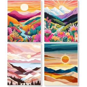 Zythron 4 Pack Sunset Paint حسب عدد المبتدئين للبالغين ، والمناظر الطبيعية DIY الطلاء بأرقام على قماش ، بوهو أكريليك الرسم السهل بأرقام أرقام الطلاء الزيتية لديكور الجدار المنزلي 12 * 16 بوصة