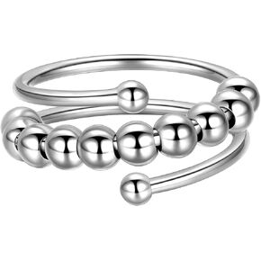 Beautlace مضاد للقلق خاتم الفضة/18K حلقات تململ مطلي بالذهب لخاتم القلق مع خاتم الدوار للخرز للنساء والرجال