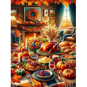SLWYOUN Diamond Art Kits for Adults Thanksgiving 5D Diamond Painting Dots for Adults Beginners DIY Round Full Drill Gem Art Kit for Home Leisure and Decoration 12x16 Inch