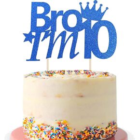 Happy 10th Birthday Cake Topper, Gold Bro I'm 10 Birthday Cake Pick, Peace Out Single Digits I'm 10 Cake Topper for Kids Boys Double Digits 10th Years Old Cake Decor Party (Gold)
