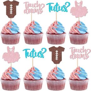 24 PCS Football Touchdowns Cupcake Topcake Topcake Pink Blue Rugby Cake Decorations for Girl أو Boy Party Supplies