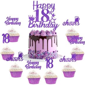 كعكة عيد الميلاد الثامنة عشرة Topper Teal Blue 18 Pack ، Happy Happy Birthday Cake Picks Hicss ، Heaf to 18 Cupcake Toppers for Girl ، و Sevens Birthday Party Secorations Secorts Supplies