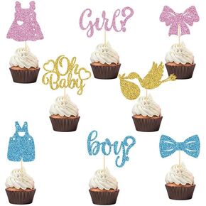 24 PCS Boy أو Girl موضوع كب كيك أعلى الأقطار بين الجنسين الكشف عن استحمام الطفل اللوازم حفلة عيد ميلاد اللمعان