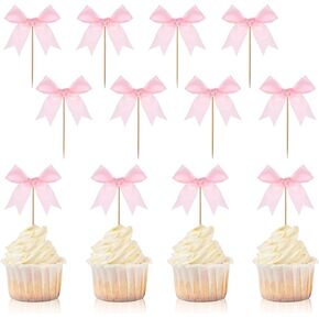 12 PCS Pink Bow Cupcake Toppers ، Pink Cake Topper ، Pink Bow Cake Topper ، Fluknot Party Supplies for Birthday ، Bow Princess Cake Topper for Girl Birthday Wedding Party Supplies in Saudi Arabia