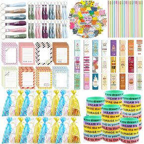 194pcs العودة إلى هدايا المدرسة ، مجموعة الهدايا الملهمة ، معصم السيليكون الملهمة تشجيع ملصقات المرجعية مفاتيح حقيبة الهدايا السائبة ، لوازم حفلة مكتب المدرسة