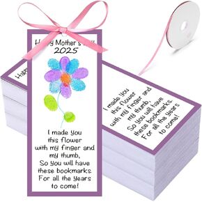 50 PCS عيد الأم يوم الإشارات المرجعية مجموعة الأم يوم الأم DIY CRAFT HIST AT FORMAMK FOORMAMT مع شريط وردي معلق لأمي جدة صديقة عيد ميلاد عيد ميلاد هدايا
