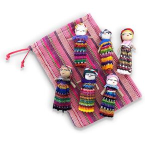 Set of 6 Guatemalan Handmade Worry Dolls with a Colourful Crafted Storage Bag | Worry Dolls for Girls | Worry Dolls for Boys | Anxiety Dolls | Worry Doll | Guatamalan Doll