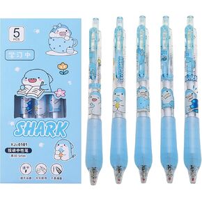 5 Pcs Cute Retractable Pens Cartoon Shark Gel Pens Black Ink Pens 0.5mm Fine Point Smooth Writing Pens Aesthetic Gel Pens Office School Supplies Women Girls Boys Men (Blue Shark)