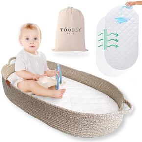 Baby Changing Basket with Diaper Caddy - Sand Moses Basket For Babies - Cotton Rope Diaper Changing Basket - Baby Diaper Changing Pad For Dresser - Changing Table Topper for Dresser