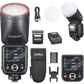 GODOX V100S Flash V100-S 100w Round Head Touchscreen Flash for Sony, 2.4G Wireless with External Flash and Global Shutter Flash Sync 1/80000s,Built-in Lithium Battery(USA Version)