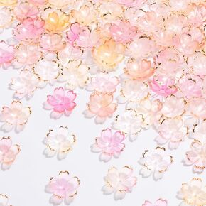100Pcs Pink Gradient Flower Beads Mini Cherry Blossom Acrylic Beads Gold-Plated Spacer Charms Valentines Wedding Decoration for Bracelets Necklace Jewelry Making