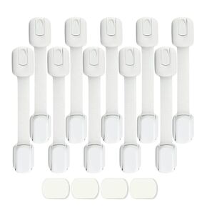 Premium Anti-Slip Child Safety Locks, Ideal for use on Cabinets, Drawers, Fridges, Toilets, Closets. White-4 Brown-4 Black-2 (10-Pack), Extra 3M Adhesive Tape Included (4-Pack).