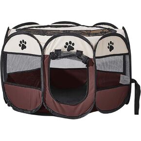 Foldable Pet Dog Playpen, Pop Up Portable Cat Playpen, Indoor/Outdoor for Kitten Puppy Play Pen, Cats Crate Tent with Carrying Bag, 600D Oxford (Sky Blue + Beige, Large, 8)