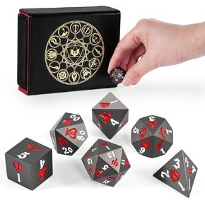 مجموعة DND DICE ، 7pcs الزهر المعدني مع مربع الزهر للأبراج المحصنة والتنين ، Polyhedral D&D Dice Play Games ، ألعاب الطاولة (الفضة القديمة)
