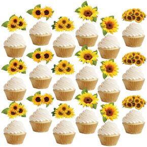 48pcs Sunflower Cupcake Supplies Sunflower Birthday Party Cupcake Topcake for Kids Gift Party Party Form
