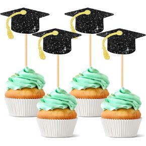 Leinuosen 100 PCS 2025 Capcake Cupcake Topcake Toppers Glitr Glitter تهانينا Capcake Capcake مع شرابات لفئة 2025 لوازم كعكة الحفلات العليا (شرابة أرجوانية)