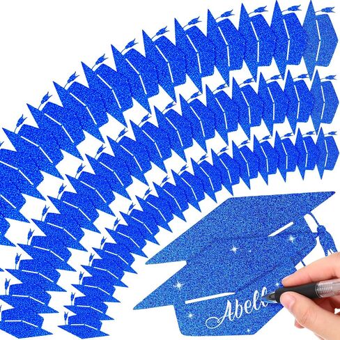 FUUTREO 120 PCS GLITER GRAD CATOUTS CARGEUTION CAPS GLITTER CONFOTTI Congrats GRAD PAPER TAGS SIDE FORSS PRASS OF 2025 DIY CRAFT BULLETIN SCHOOL SCHOOL SCELIS (Blue) in Kuwait