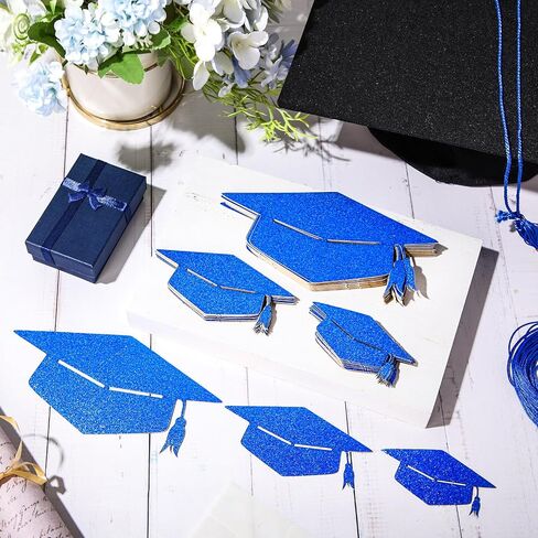 FUUTREO 120 PCS GLITER GRAD CATOUTS CARGEUTION CAPS GLITTER CONFOTTI Congrats GRAD PAPER TAGS SIDE FORSS PRASS OF 2025 DIY CRAFT BULLETIN SCHOOL SCHOOL SCELIS (Blue) in Kuwait