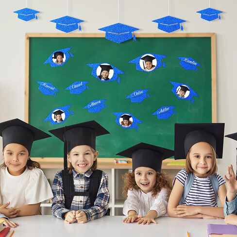 FUUTREO 120 PCS GLITER GRAD CATOUTS CARGEUTION CAPS GLITTER CONFOTTI Congrats GRAD PAPER TAGS SIDE FORSS PRASS OF 2025 DIY CRAFT BULLETIN SCHOOL SCHOOL SCELIS (Blue) in Kuwait