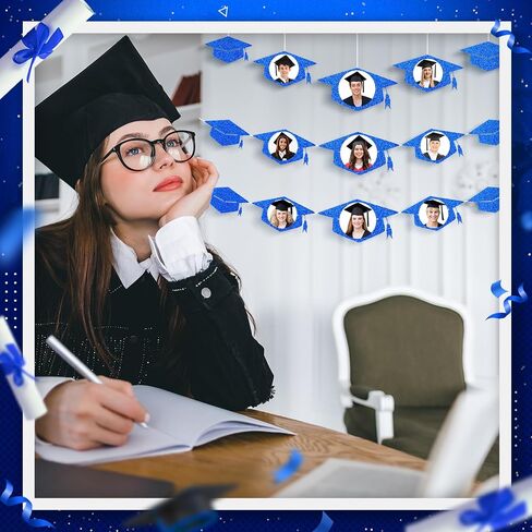 FUUTREO 120 PCS GLITER GRAD CATOUTS CARGEUTION CAPS GLITTER CONFOTTI Congrats GRAD PAPER TAGS SIDE FORSS PRASS OF 2025 DIY CRAFT BULLETIN SCHOOL SCHOOL SCELIS (Blue) in Kuwait