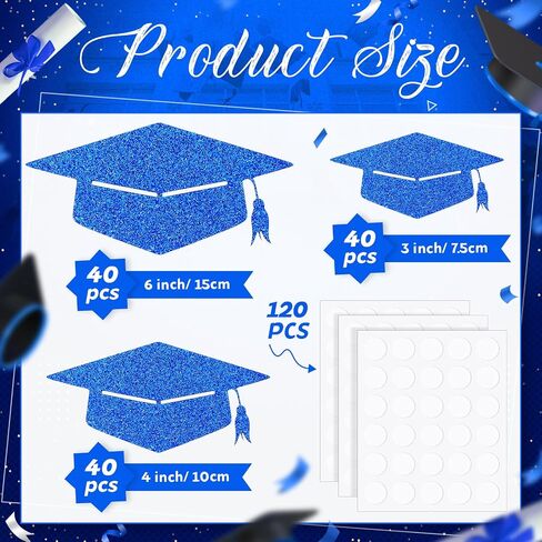 FUUTREO 120 PCS GLITER GRAD CATOUTS CARGEUTION CAPS GLITTER CONFOTTI Congrats GRAD PAPER TAGS SIDE FORSS PRASS OF 2025 DIY CRAFT BULLETIN SCHOOL SCHOOL SCELIS (Blue) in Kuwait
