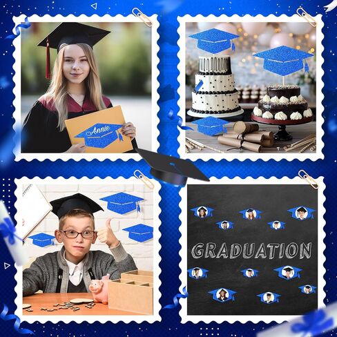 FUUTREO 120 PCS GLITER GRAD CATOUTS CARGEUTION CAPS GLITTER CONFOTTI Congrats GRAD PAPER TAGS SIDE FORSS PRASS OF 2025 DIY CRAFT BULLETIN SCHOOL SCHOOL SCELIS (Blue) in Kuwait