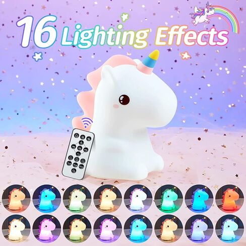 Unicorn Toys Night Light for Kids,16 Colors Kids Night Light, Silicone Baby Night Light, Dimmable Toddler Night Light, Rechargeable Night Light for Kids, Protable Nightlight for Kids Room Girls Gifts in Saudi Arabia