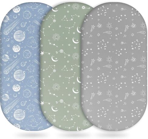 Baby Bassinet Sheets Girl Boy, Fitted Bassinet Sheet Set 3 Pack Bassinet Mattress Sheets Universal Fit for Rectangle, Round, Oval, Hourglass Mattress, Soft Breathable Blue Gray Planet in Saudi Arabia