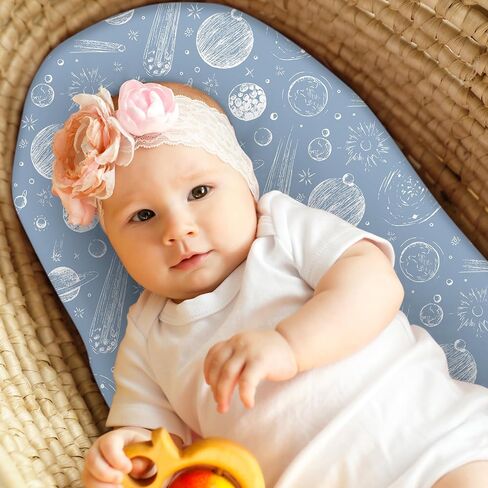 Baby Bassinet Sheets Girl Boy, Fitted Bassinet Sheet Set 3 Pack Bassinet Mattress Sheets Universal Fit for Rectangle, Round, Oval, Hourglass Mattress, Soft Breathable Blue Gray Planet in Saudi Arabia