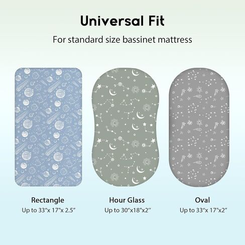 Baby Bassinet Sheets Girl Boy, Fitted Bassinet Sheet Set 3 Pack Bassinet Mattress Sheets Universal Fit for Rectangle, Round, Oval, Hourglass Mattress, Soft Breathable Blue Gray Planet in Saudi Arabia