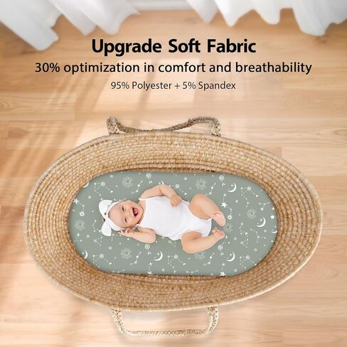 Baby Bassinet Sheets Girl Boy, Fitted Bassinet Sheet Set 3 Pack Bassinet Mattress Sheets Universal Fit for Rectangle, Round, Oval, Hourglass Mattress, Soft Breathable Blue Gray Planet in Saudi Arabia