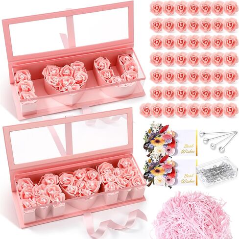 2 Set Mothers Day Flower Gift Box Empty ''I Love You'' ''MOM'' Letter Shaped Fillable Box 17.52"x6.1"x3.82" with 50 Roses, 50 Bouquet Pins and 2 Greeting Cards for Floral Arrangements(Pink) in Saudi Arabia
